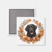 Zwarte Labrador Herfstkrans Magneet (Voorkant / Achterkant)