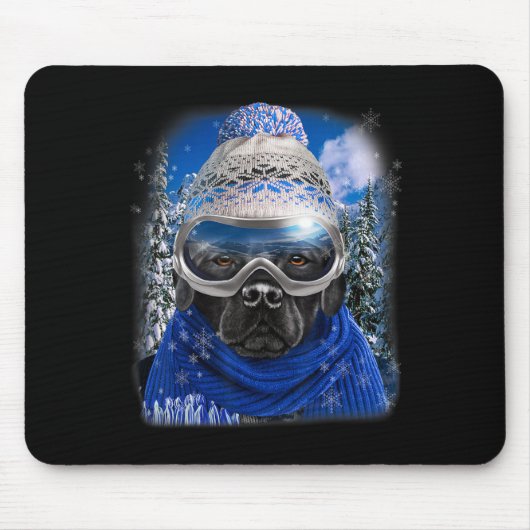 Zwarte labrador hond in winterski muismat (Voorkant)