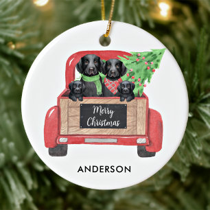 Zwarte Labrador Hond Personaliseer Rode Kerst Truc Keramisch Ornament