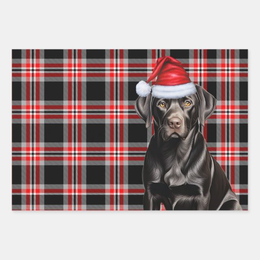 Zwarte Labrador Hond Rood Plaid Kerstmis Inpakpapier Vel (Voorkant 3)