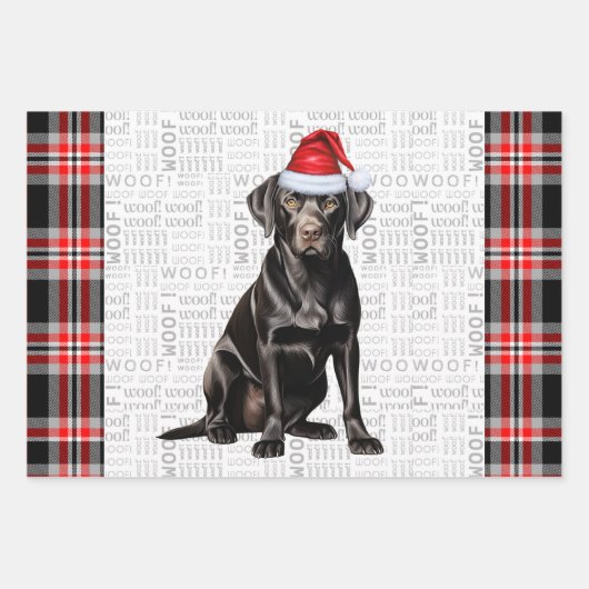 Zwarte Labrador Hond Rood Plaid Kerstmis Inpakpapier Vel (Voorkant)