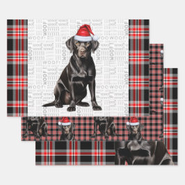 Zwarte Labrador Hond Rood Plaid Kerstmis Inpakpapier Vel