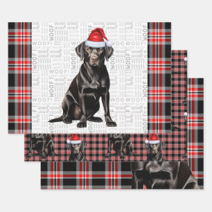 Zwarte Labrador Hond Rood Plaid Kerstmis Inpakpapier Vel
