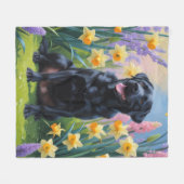 Zwarte Labrador Hond Spring Bloemen Schilderen Fleece Deken (Voorkant (Horizontaal))