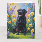 Zwarte Labrador Hond Spring Bloemen Schilderen Kaart (Voorkant)