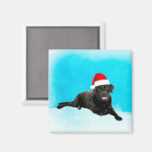 Zwarte Labrador Hond Zittend in Sneeuw Kerstmis Magneet (Voorkant / Achterkant)