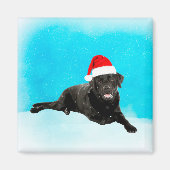Zwarte Labrador Hond Zittend in Sneeuw Kerstmis Magneet (Voorkant)