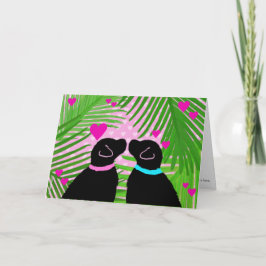 Zwarte Labrador Honden Tropische Valentijnskaart Kaart