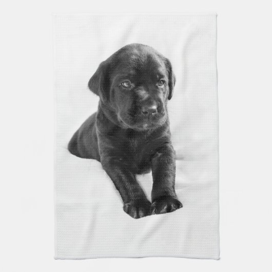 Zwarte labrador hondpuppy theedoek (Verticaal)