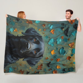 Zwarte labrador in bladeren fleece deken