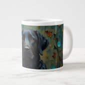 Zwarte labrador in bladeren grote koffiekop (Voorkant rechts)