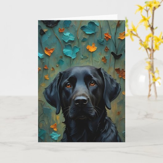 Zwarte labrador in bladeren kaart (Gele Bloem)
