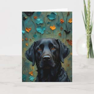 Zwarte labrador in bladeren kaart