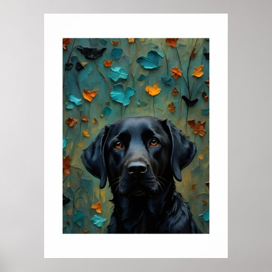 Zwarte labrador in bladeren poster (Voorkant)