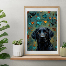 Zwarte labrador in bladeren poster