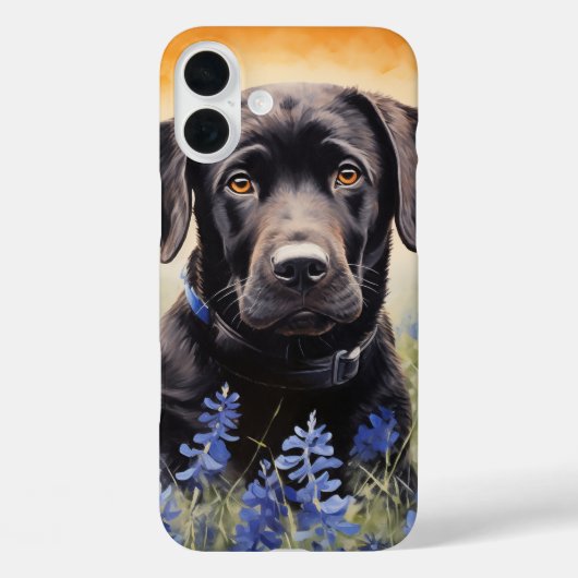 Zwarte Labrador in Bluebonnets Case-Mate iPhone Case (Achterkant)