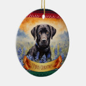 Zwarte Labrador in Bluebonnets Keramisch Ornament (Rechts)