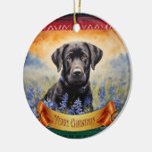 Zwarte Labrador in Bluebonnets Keramisch Ornament (Links)