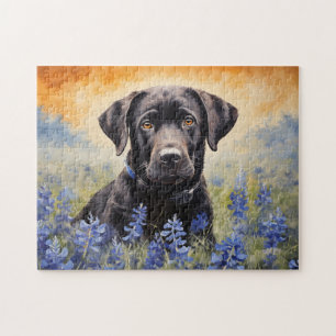 Zwarte Labrador in Bluebonnets Legpuzzel