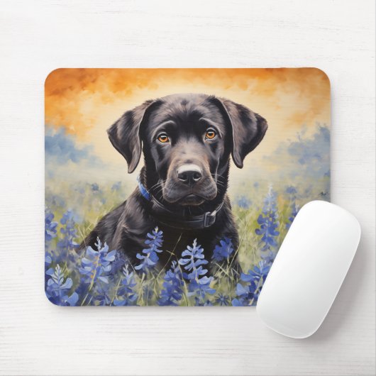 Zwarte Labrador in Bluebonnets Muismat (Met muis)