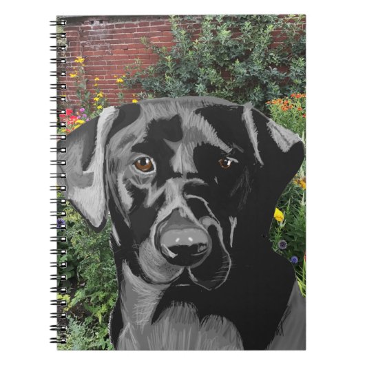 Zwarte labrador in de tuin notitieboek (Voorkant)