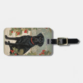 Zwarte labrador in de winter bagagelabel (Voorkant horizontaal)