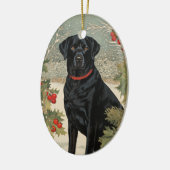 Zwarte labrador in de winter keramisch ornament (Links)