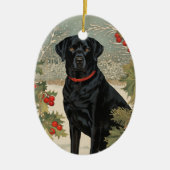 Zwarte labrador in de winter keramisch ornament (Voorkant)