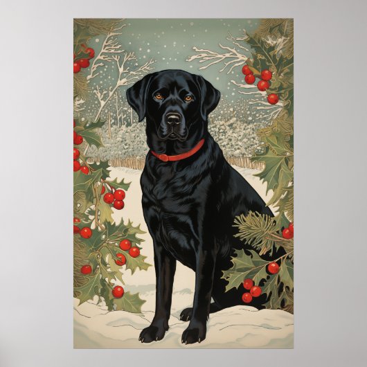Zwarte labrador in de winter poster (Voorkant)