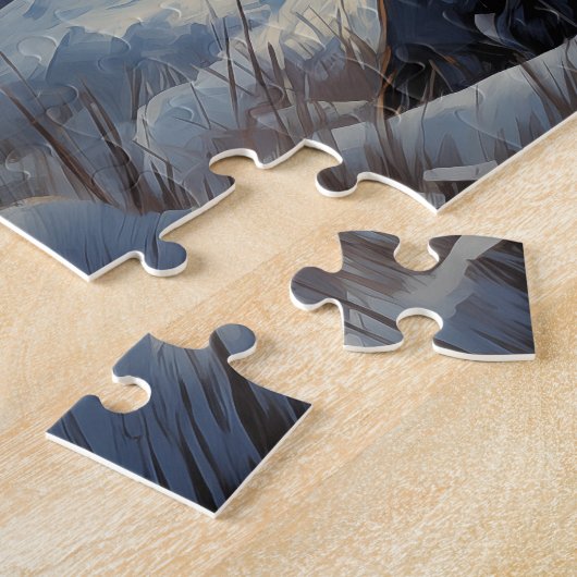 Zwarte labrador in de winternacht legpuzzel (Zijkant)