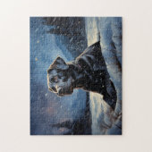 Zwarte labrador in de winternacht legpuzzel (Verticaal)