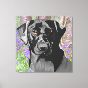 Zwarte labrador in een Bluebell Wood Canvas Afdruk