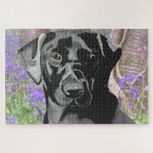 Zwarte labrador in een Bluebell Wood Legpuzzel (Horizontaal)