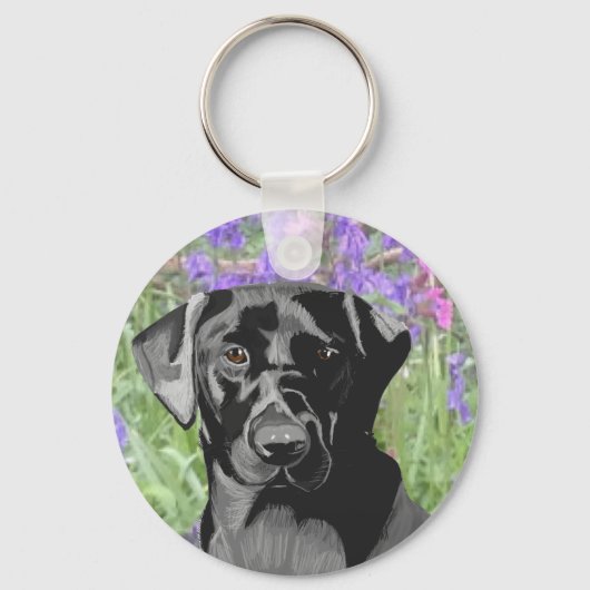 Zwarte labrador in een Bluebell Wood Sleutelhanger (Voorkant)