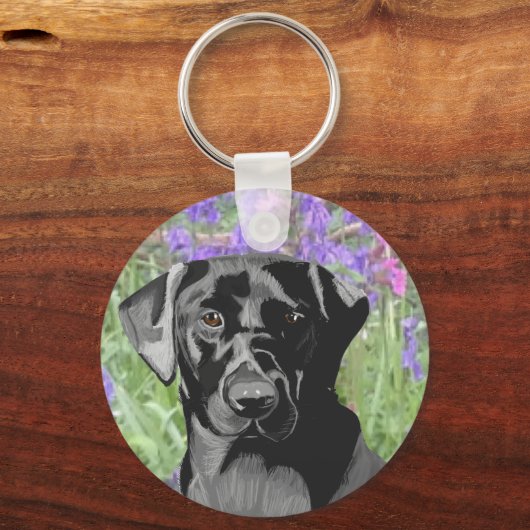 Zwarte labrador in een Bluebell Wood Sleutelhanger (Voorkant)