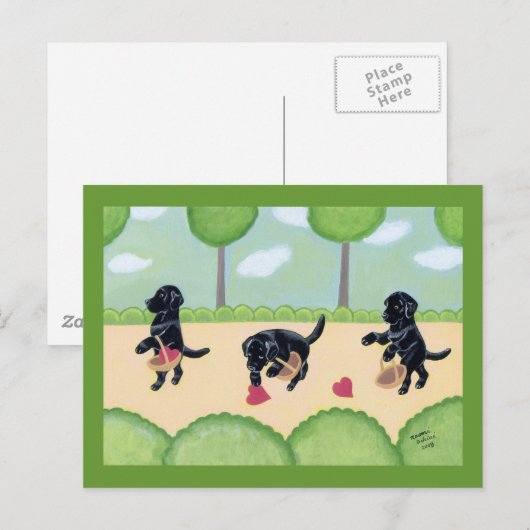 Zwarte labrador in het bos briefkaart (Voorkant / Achterkant)