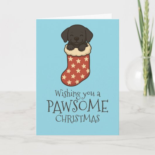 Zwarte Labrador in Kous Kerstmis Feestdagen Kaart (Voorkant)