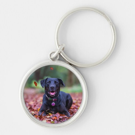 Zwarte labrador in valleien sleutelhanger (Voorkant)
