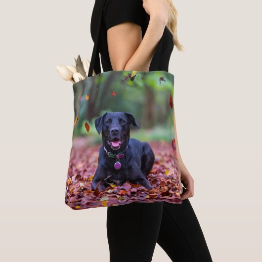 Zwarte labrador in valleien tote bag (Dichtbij)