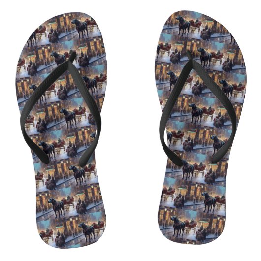 Zwarte Labrador Kerst Feestelijke Periode  Teenslippers (Voetbed)
