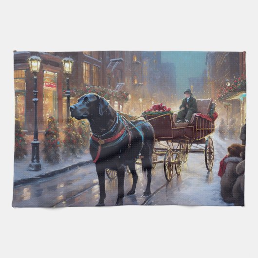 Zwarte Labrador Kerst Feestelijke Periode Theedoek (Horizontaal)