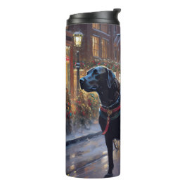 Zwarte Labrador Kerst Feestelijke Periode Thermosbeker