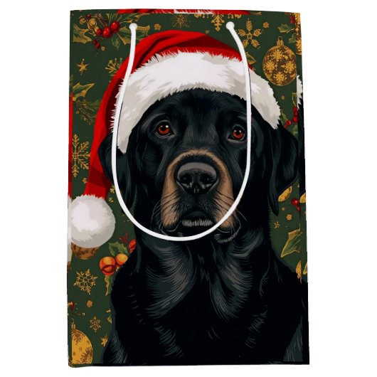 Zwarte labrador kerst medium cadeauzakje (Voorkant)