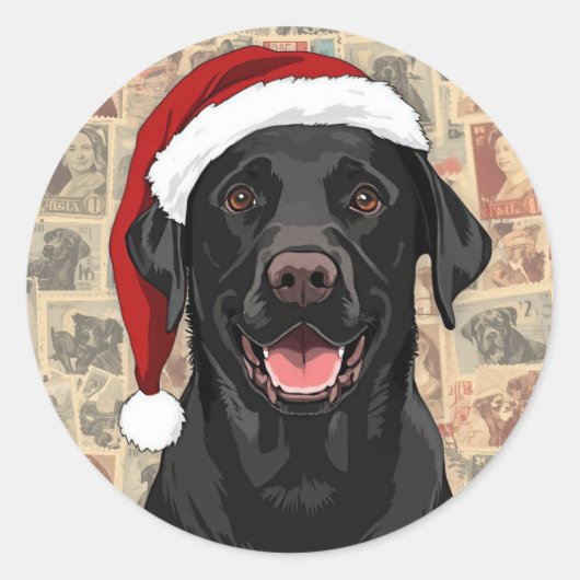 Zwarte labrador kerst ronde sticker (Voorkant)