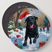 Zwarte Labrador Kerst Sfeervol Sneeuw Scene Ronde Button 6,0 Cm (Voorkant /achterkant)