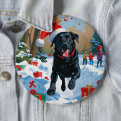 Zwarte Labrador Kerst Sfeervol Sneeuw Scene Ronde Button 6,0 Cm (In situ)
