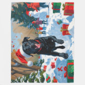 Zwarte Labrador Kerst Sneeuwlandschap Fleece Deken (Voorkant)