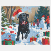 Zwarte Labrador Kerst Sneeuwlandschap Fleece Deken (Voorkant (Horizontaal))