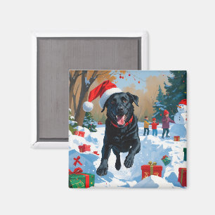 Zwarte Labrador Kerst Sneeuwlandschap Magneet