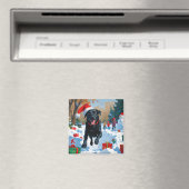 Zwarte Labrador Kerst Sneeuwlandschap Magneet (Insitu (Vaatwasser))